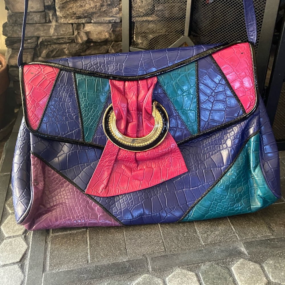 Vintage Fifth Avenue Handbag 80’s Women’s Shoulder Bag Patchwork Stitching Purse